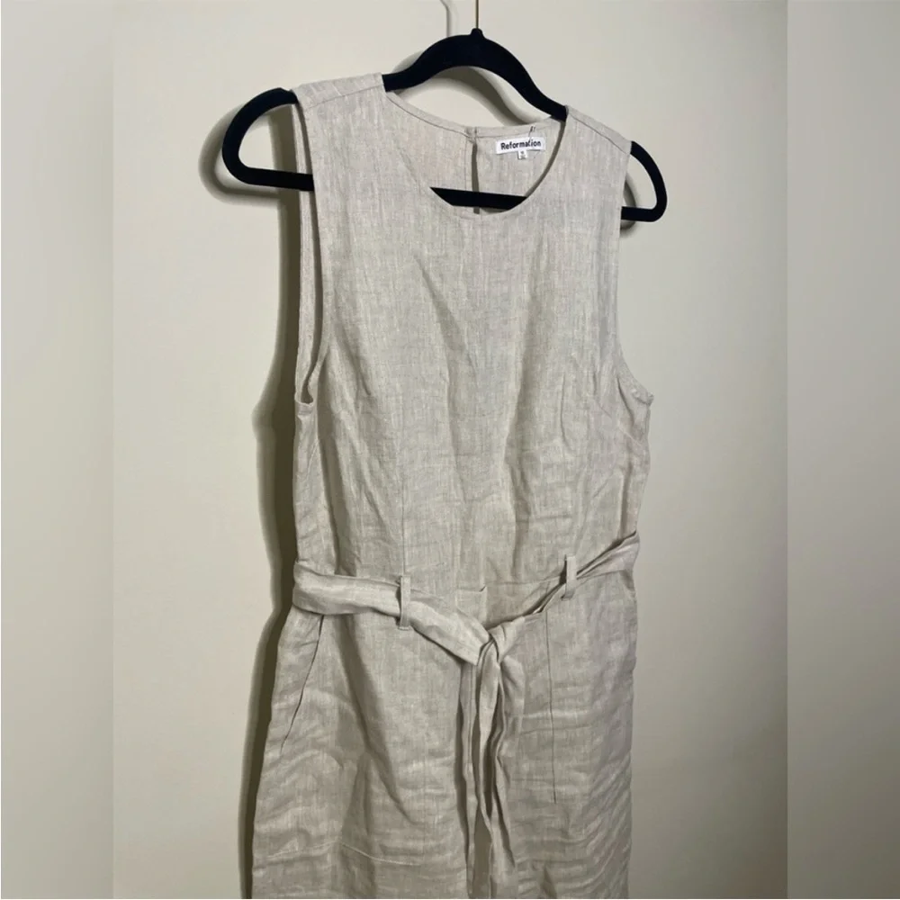 Reformation Naomi Linen Jumpsuit in Oatmeal